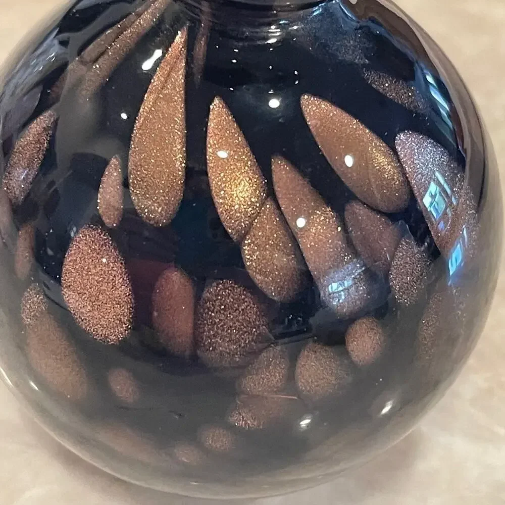 Vintage Murano Bud Vase Black and Gold 3-1/2” blown glass